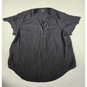 Torrid Harper Black Textured Pullover Blouse Split Neck Short Sleeve Size 1